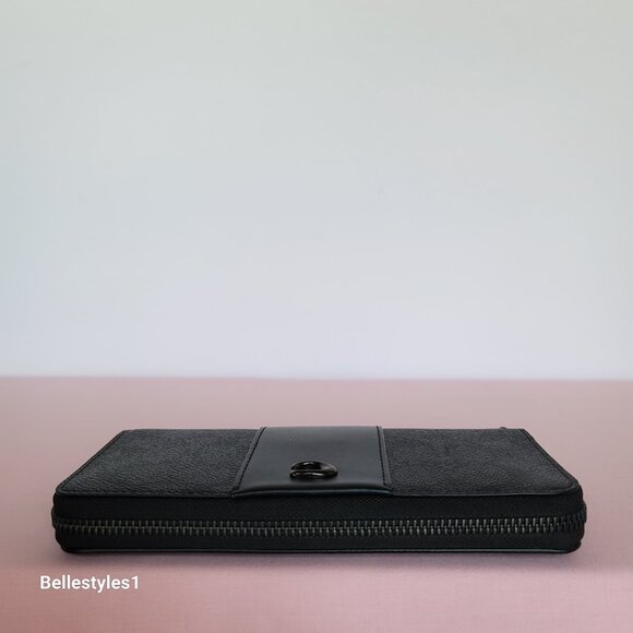 COACH Boxed Slim Accordion Signature Canvas & Leather Wallet w Back-slip pocket⭐ - Picture 10 of 16